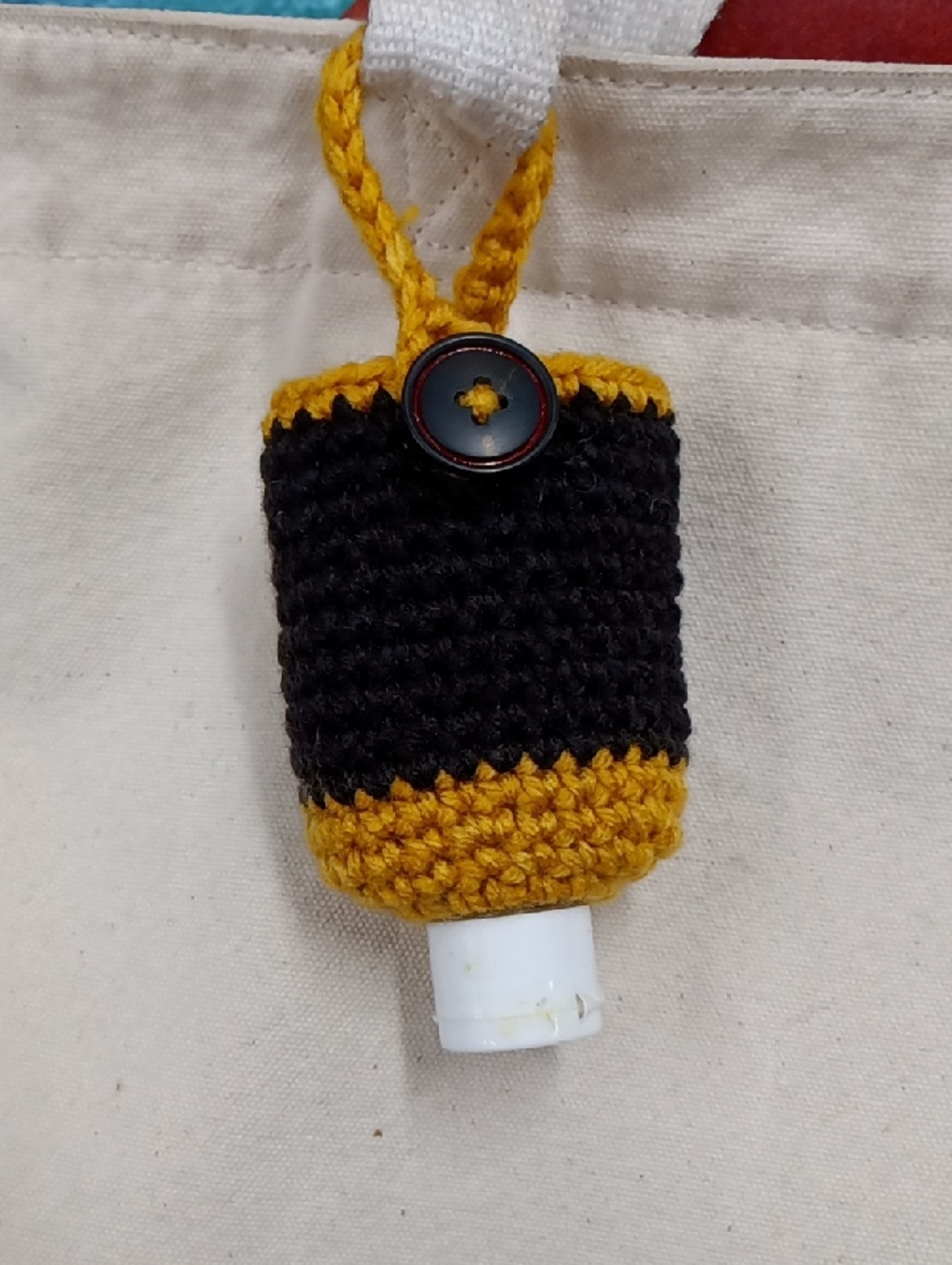 Black & Gold Hanging Crochet Hand Sanitizer Holder